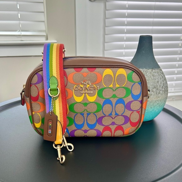 COACH Rainbow Signature Jamie Camera Bag w/ Crossbody Strap 💛💙🧡❤️💚💜 - Picture 1 of 12